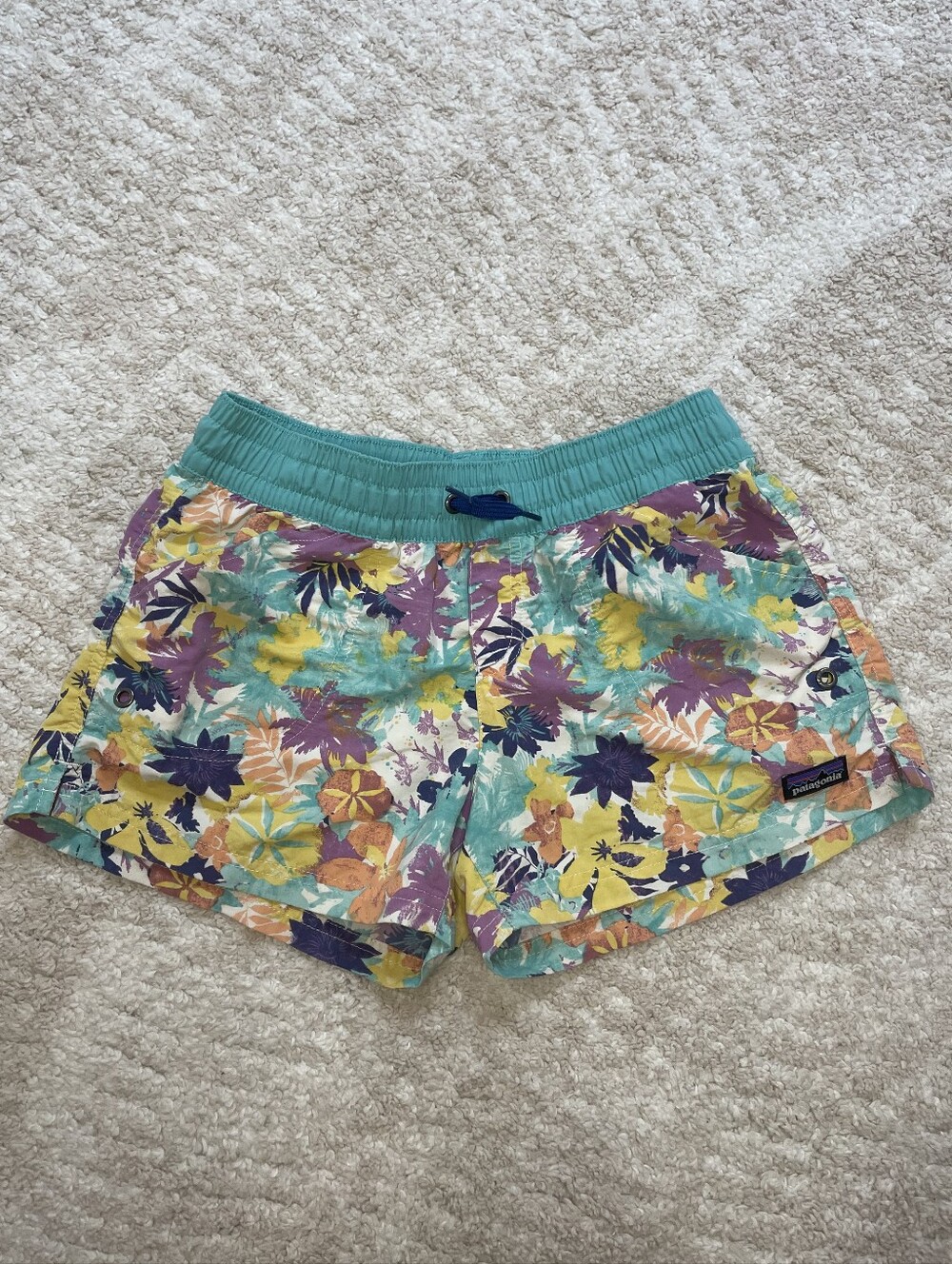 Patagonia Teal Tropical Floral Girls Shorts Size 14